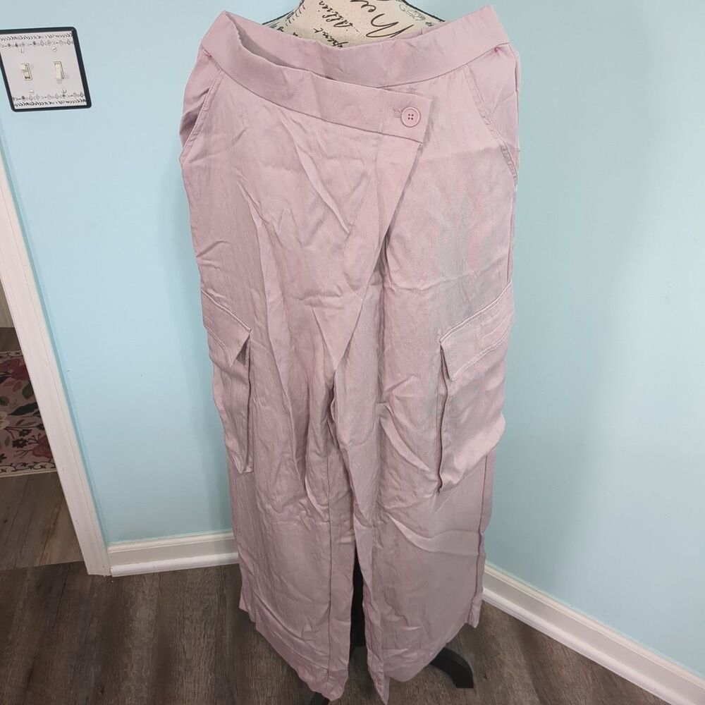 Zara Women's High Waist Full Length Cargo Trousers in Lilac pants large new with